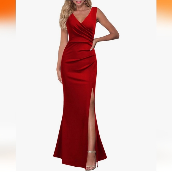 WOOSEA Women Sleeveless V Neck Split Evening Cocktail Long Dress. NEW! 1 FLAW! - Picture 7 of 9